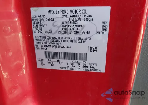 2005 Ford F-150 Xlt from USA, damaged, VIN 1FTRW14W55FA60449